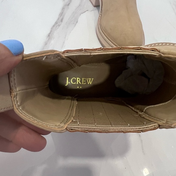 J. Crew Beige Ankle Boots Nubuck lug-sole heeled Chelsea booties 9.5 - Picture 3 of 9